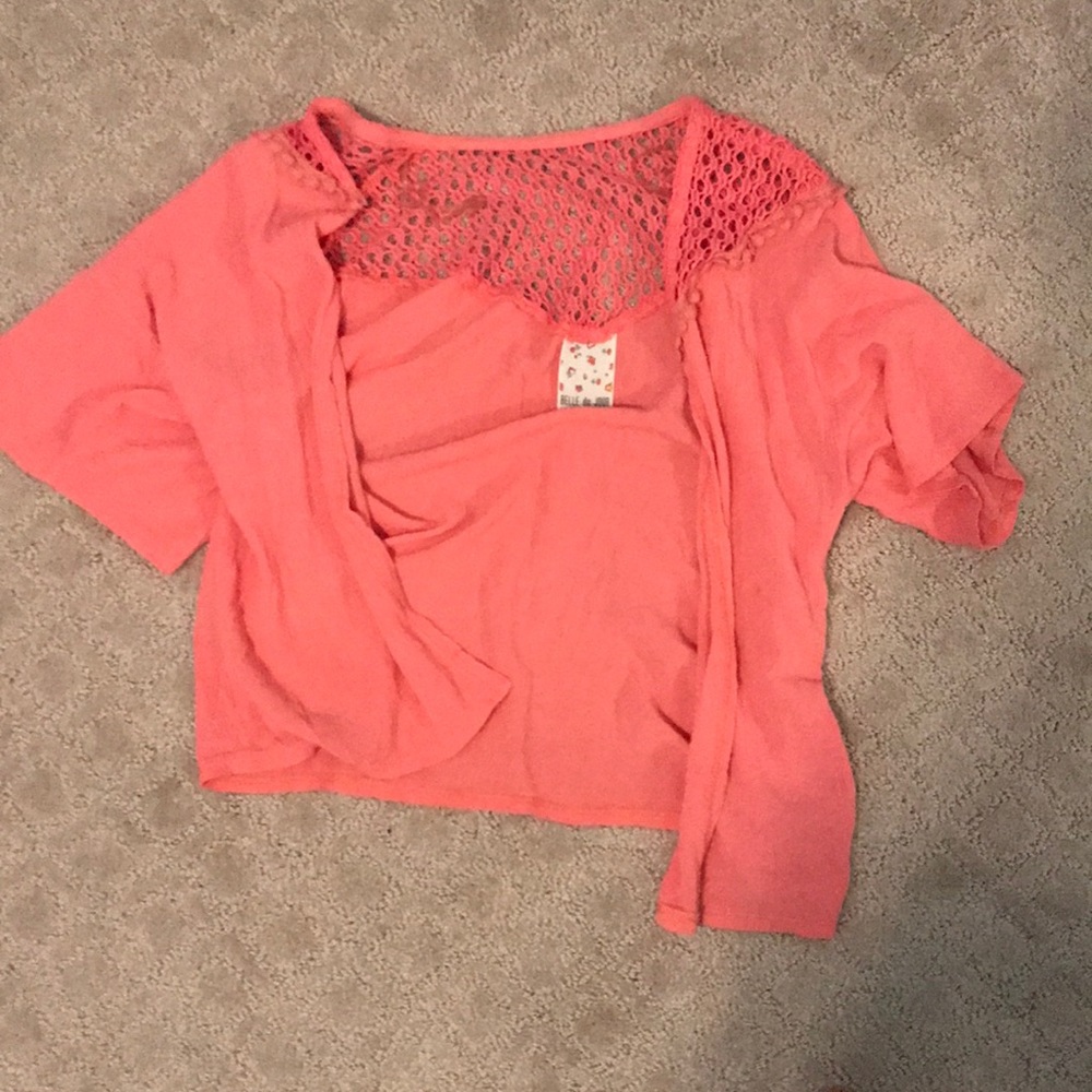 Rose pink cotton holed cardigan